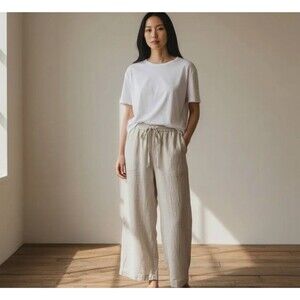 Max Studio Women's Cream Blended Linen Wide Leg Trousers Pants Mid Rise L NWT